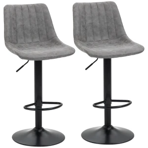 HOMCOM Adjustable Bar Stools Set of 2 Counter Height Barstools Dining Chairs 360Â° Swivel with Footrest for Home Pub, Grey