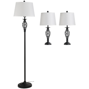 HOMCOM set 3 lampi (2 de masa, 1x lampa de podea)
