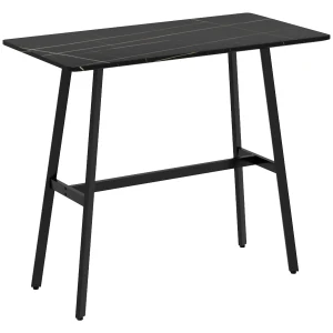 HOMCOM Rectangular Bar Table w/ Sturdy Metal Frame, Contemporary Design High Top Kitchen Table w/ Faux Marble Top, Easy Assembly Pub Table for 4
