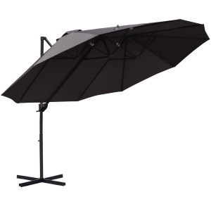 Outsunny Sombrilla Doble de 270x445x260 cm Parasol Grande Inclinable con Manivela para Abrir y Cerrar Fácil Color Gris