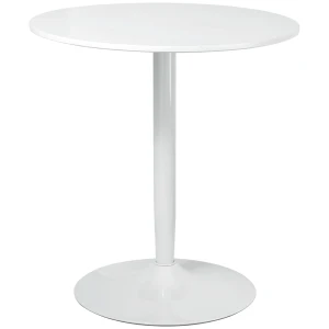 HOMCOM Round Dining Table, Modern Dining Room Table with Steel Base, Non-slip Foot Pad, Space Saving Small Dining Table, White