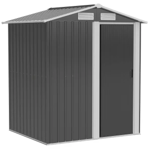 Outsunny 5ft x 4ft Garden Metal Storage Shed, Tool Storage Shed with Sliding Door, Sloped Roof and Floor Foundation for Garden, Backyard, Patio, Grey