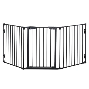 PawHut 3-Panel Metal Pet Gate Safety Fence, Stair Gate for Dogs with Walk Through Door and Auto Close Lock, Room Divider, Black