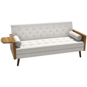 HOMCOM 3-Seater Sofa Bed Click-Clack Button-Tufted Settee Recliner Couch with Wood Legs for Living Room, Beige