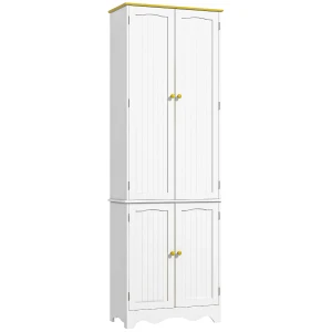 HOMCOM Freestanding 4-Door Kitchen Cupboard, Storage Cabinet Organizer with 4 Shelves,White