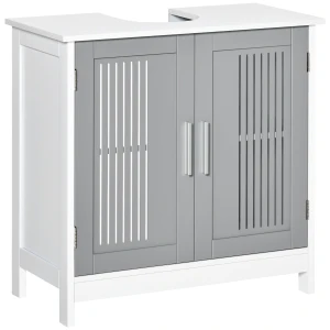 Kleankin Under Sink Cabinet with Double Doors, Modern Bathroom Vanity Unit, Storage Cupboard with Adjustable Shelves, Grey