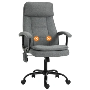 Vinsetto Office Chair with 2-Point Massage, Linen-Look Fabric, Ergonomic, Adjustable Height, 360Â° Swivel, 5 Castor Wheels, Rocking Function, Grey