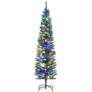 HOMCOM 6' Artificial Prelit Christmas Trees Holiday DÃ©cor with Colourful LED Lights, Pencil Shape, Steel Base