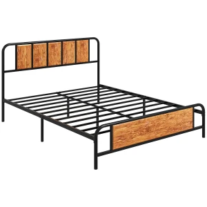 HOMCOM King Size Metal Bed Frame, Industrial Style Base with Headboard, Footboard, Steel Support Slats, and Underbed Storage Space, 160 x 207cm