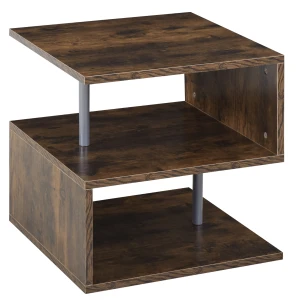 HOMCOM Coffee End Table S shape 2 Tier Storage Shelves Organizer Versatile Home office furniture (Natural)