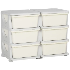 ZONEKIZ Kids Storage Units with 6 Drawers, 3 Tier Kids Toy Storage Organizer, Vertical Dresser Tower for Nursery Playroom Kindergarten, Cream