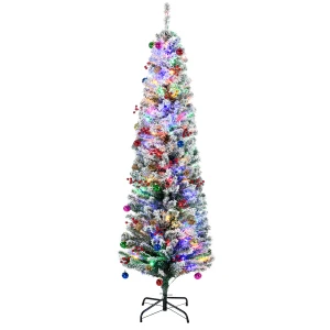 HOMCOM 6' Artificial Prelit Christmas Trees Holiday DÃ©cor with Warm White LED Lights, Flocked Tips, Berry, Pine Cone