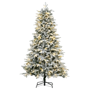 HOMCOM Kunstkerstboom, Incl. Nepsneeuw, LED-Lichten, 180 cm, Groen + Wit