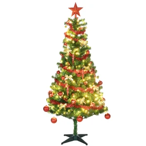 HOMCOM 6' Artificial Prelit Christmas Trees Holiday DÃ©cor with Warm White LED Lights, Auto Open, Tinsel, Ball, Star