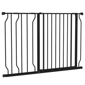 PawHut Adjustable Dog Gate with Door, Pressure Mounted Pet Barrier for Doorways, 75-115cm, Black