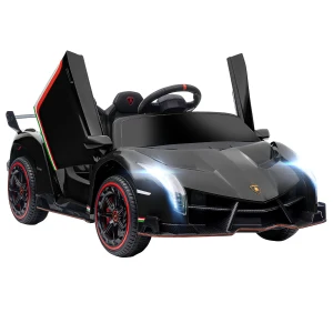 HOMCOM Lamborghini Veneno Licensed 12V Kids Electric Ride on Car w/ Portable Battery, Powered Electric Car w/ Bluetooth, Remote, for Aged 3-6, Black