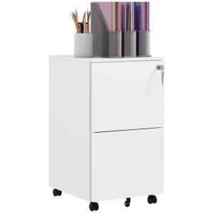 Vinsetto Steel 2-Drawer Vertical File Cabinet with Lock, Mobile Office Storage for A4/Legal/Letter Documents, White