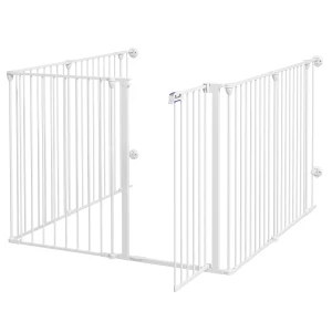 PawHut Foldable Metal Dog Playpen, Rabbit Run Pet Crate Fence with Door, Indoor and Outdoor Use, 90H x 123L x 102W cm, White