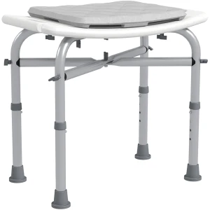 HOMCOM Adjustable Shower Chair for the Elderly, Aluminium Frame with Removable Cushion, Shower Head Holder, Non-Slip
