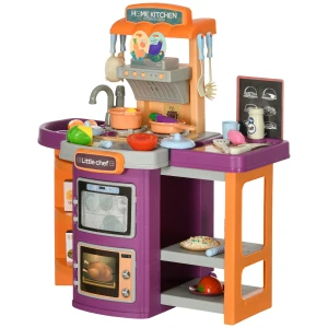 Aiyaplay Children's Play Kitchen Trolley with 49 Accessories, Sound and Light Effects, Water Spray Feature, Multicolour