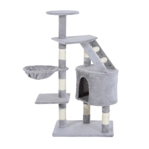 PawHut Cat Tree with Scratching Post, Kitten Activity Centre, Play House, Pet Furniture, 125cm, Grey