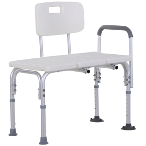 HOMCOM Shower Chair for Elderly and Disabled, Height Adjustable Bath Transfer Bench with suction feet, Armrest and Backrest, 300 lbs Capacity, White