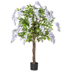 HOMCOM Artificial Realistic Wisteria Flower Tree Faux Decorative Plant in Nursery Pot for Indoor Outdoor DÃ©cor, 110cm