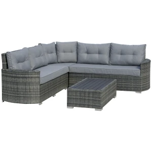 Outsunny Rattan Garden Sofa Set, 5-Seater PE Wicker Patio Furniture, Aluminium Frame with Cushions, Mixed Grey