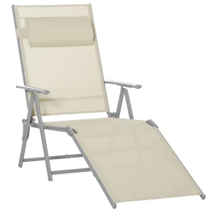 Outsunny Outdoor Folding Chaise Lounge Chair Recliner with Portable Design & 7 Adjustable Backrest Positions ï¼Œ Steel Fabric Sun Lounger- Beige