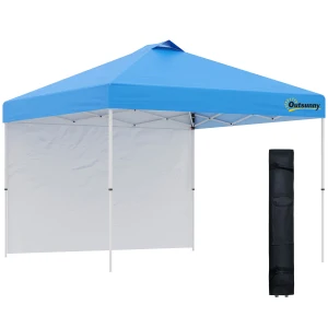 Outsunny 3x3M Pop Up Gazebo Tent with Sidewall, Roller Bag, Adjustable Height, Blue Event Shelter for Garden, Patio