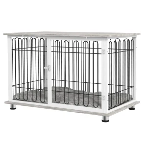 PawHut Indoor Dog Crate Furniture, Side End Table, with Soft Washable Cushion, Lockable Doors, for Big Dogs