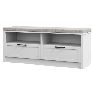 HOMCOM Entryway Shoe Bench with Cushion, Storage Bench with Padded Seat, Open Compartments, and Drawers for Hallway, Beige