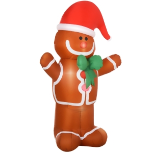 HOMCOM 6ft Christmas Inflatable Gingerbread Man, Outdoor Blow-Up Yard Decoration with Accessories