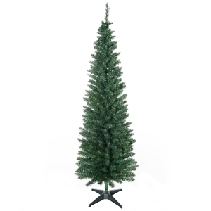 HOMCOM 7ft Pencil Artificial Christmas Tree, Slim Xmas Tree with Study Stand and 499 Tips, Green