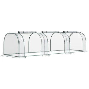 Outsunny Portable Small Greenhouse, Steel Frame with Zipper Doors,PVC Tunnel Greenhouse Plant Grow House, 350Lx100Wx80Hcm-Dark Green/Transparent