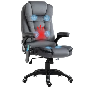 Vinsetto Heated Massage Office Chair with Six Massage Points, Reclining Office Chair with Velvet-Feel Fabric 360Â° Swivel Wheels, Grey