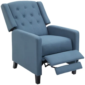 HOMCOM Wingback Recliner Chair for Home Theater, Button Tufted Microfibre Cloth Reclining Armchair with Leg Rest, Deep Blue