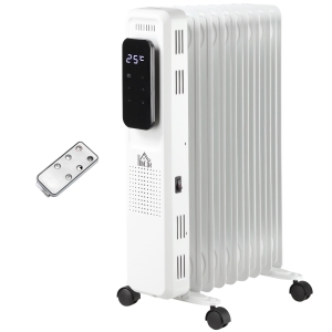 HOMCOM 2000W Oil Filled Radiator, 9 Fin Portable Electric Heater with LED Display, 24H Timer, 3 Heat Settings, Adjustable Thermostat, Safety Cut off, Remote Control, White