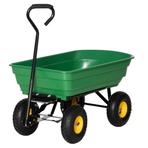 Carucior de Gradina Outsunny 75L din Otel si PP cu Cuva Rabatabila si Maner de Transport, 109x52x94 cm, Verde