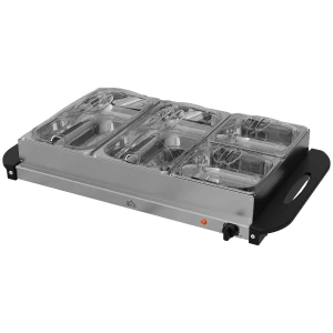 HOMCOM 4 Tray Electric Food Warmer Buffet Server with Plate Warmer Function, Cool Touch Handles, Adjustable Temperature, 300W