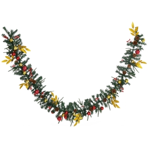 HOMCOM 2.7M Artificial Christmas Garland with Pine Cones Decorations Seasonal Style, for Home Fireplace Doors