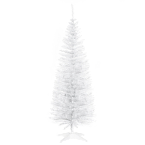 HOMCOM 5ft Artificial Christmas Tree, Pencil Slim Xmas Tree with Study Stand and Realistic Branches, White