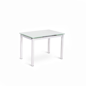 STONES Tavolo allungabile con top in vetro temperato e gambe in metallo, 80x130/200cm, bianco