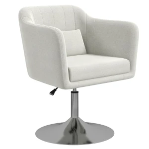 HOMCOM Modern Accent Chair with Swivel Base, Height Adjustable Arm Chair with Pillow for Living Room, Bedroom, Cream White
