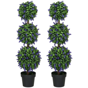 HOMCOM Set of 2 Artificial Plants, Lavender Flowers Ball Trees with Pot, for Home Indoor Outdoor Decor, 110cm