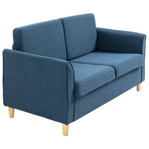 HOMCOM Compact Loveseat Sofa, Modern 2 Seater Sofa for Living Room with Wood Legs and Armrests, Blue