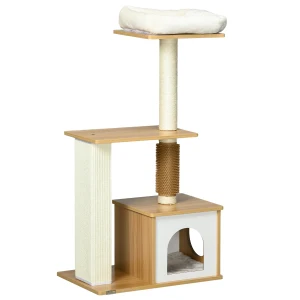 PawHut Cat Tree, Scratching Posts, Cat House, Bed, Perches, 59.5 x 39.5 x 114 cm, Oak Tone