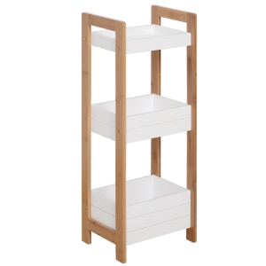 HOMCOM Estantería de Baño con 3 Estantes Organizador de Almacenaje Bambú para Cocina Sala de Estar Lavadero 27,5x20,8x74 cm Color Blanco y Natural