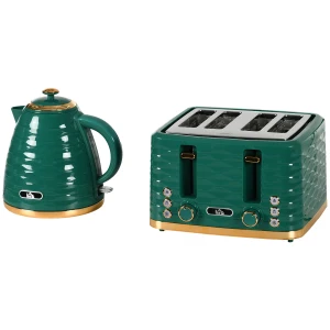 HOMCOM 3000W 1.7L Rapid Boil Kettle & 4 Slice Toaster, Kettle and Toaster Set with 7 Browning Controls and Crumb Tray, Green