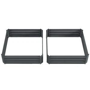 Outsunny 291L Set of 2 Raised Garden Beds, Elevated Galvanised Planter Box for Flowers and Herbs, 100x100x30cm, Dark Grey